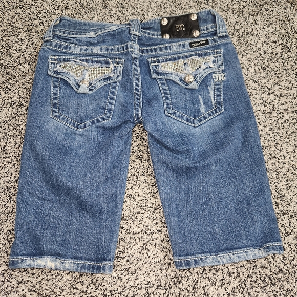 Miss Me Pants - Y2k Miss Me Cropped Bermuda Shorts,Skull Pocket Accent,Bling, Women's 27, 2000's